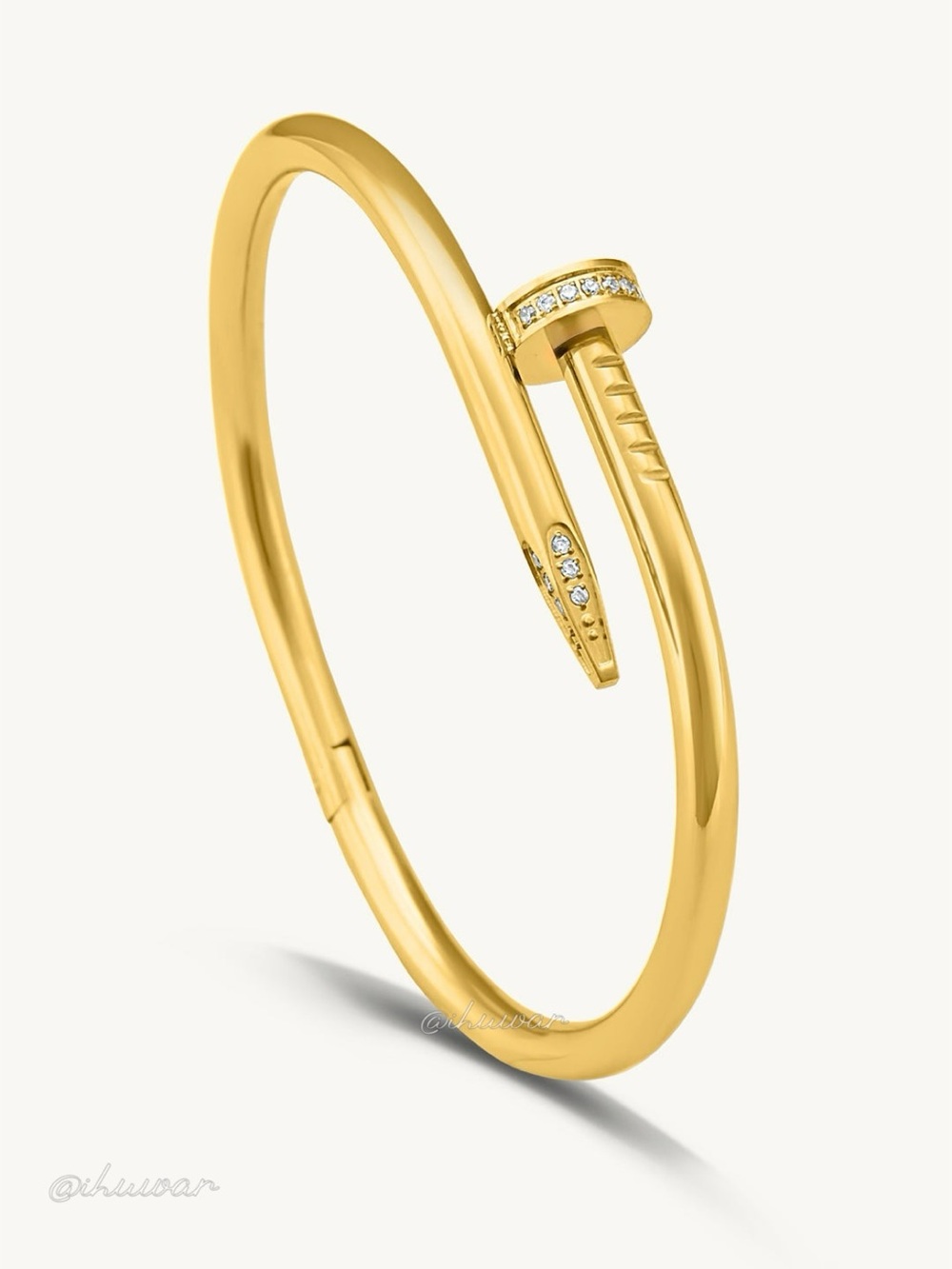 Nail Bangle Bracelet 18k Gold Plated Unisex CZ Pave - Picture 11 of 13